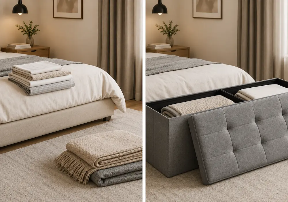 Avant après avec banc coffre de chambre