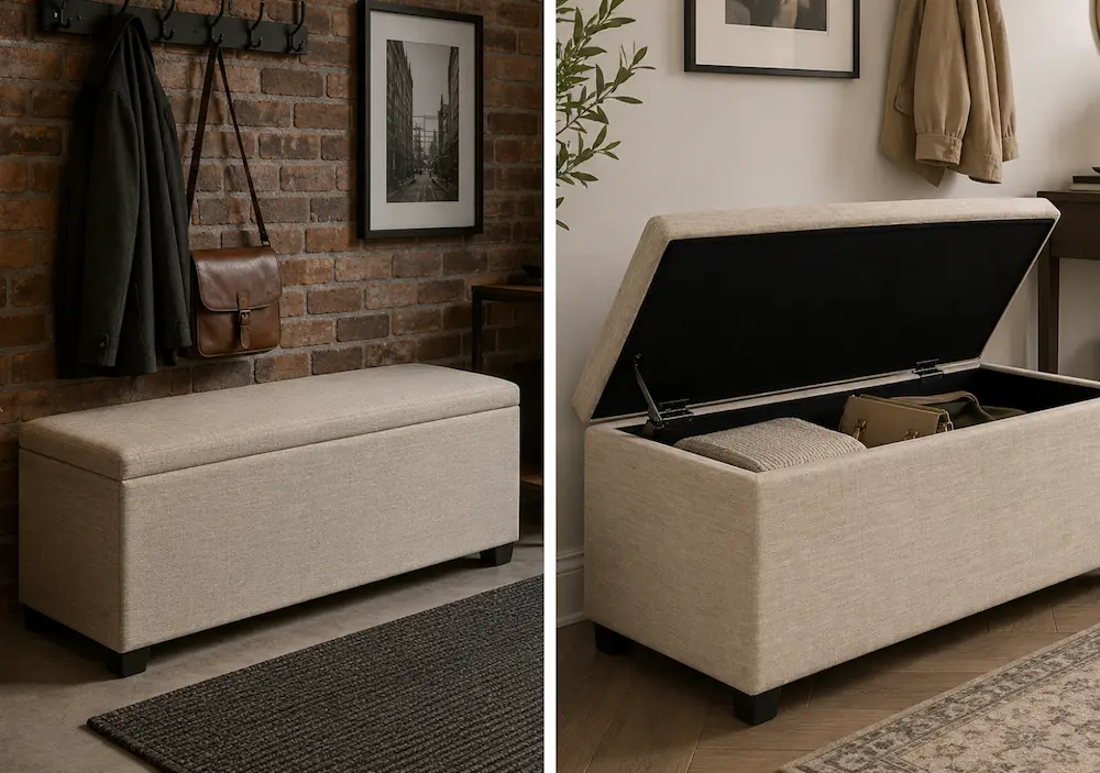 Banc coffre de rangement dans une petite entrée