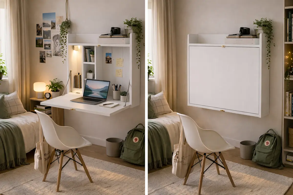 Aménagement optimisé avec bureau pliable