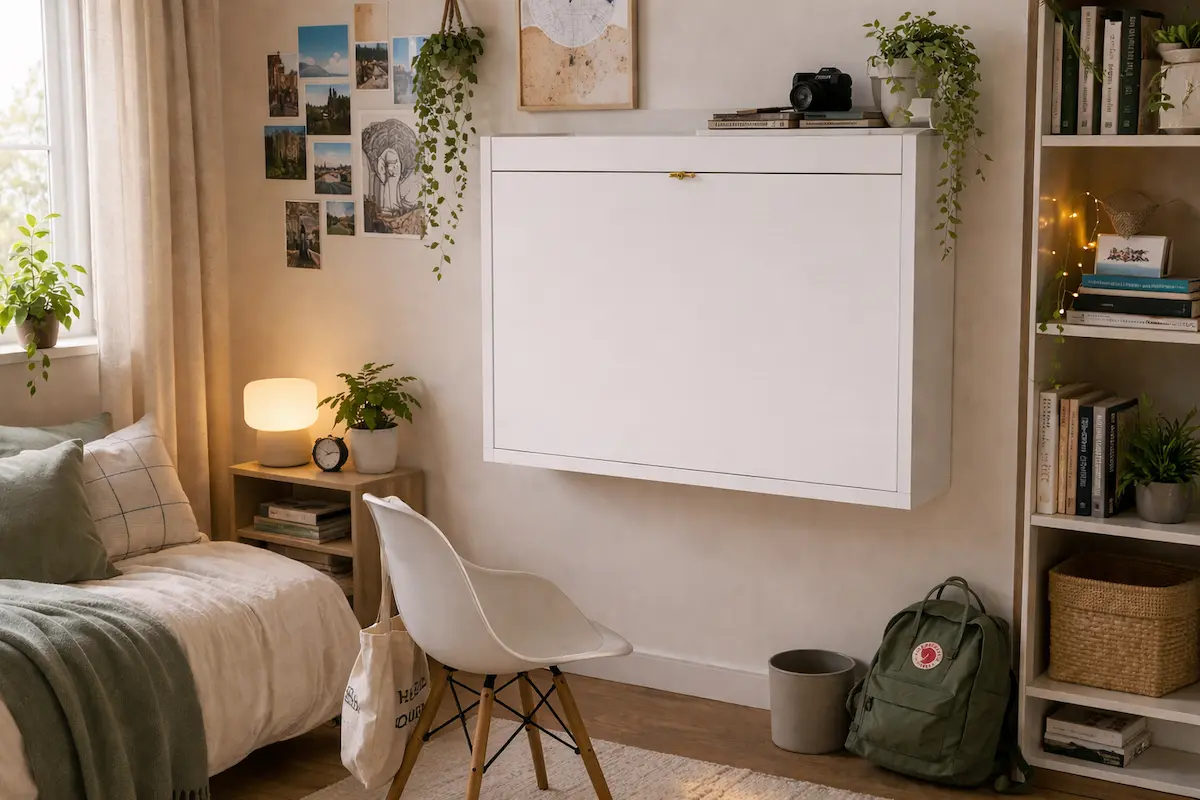 Bureau escamotable fermé dans un intérieur design