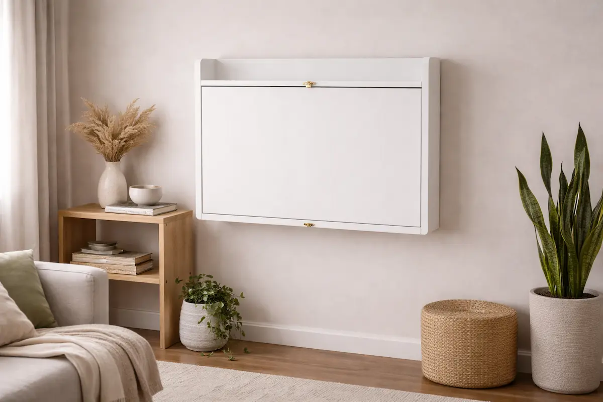 Bureau escamotable dans un intérieur minimaliste