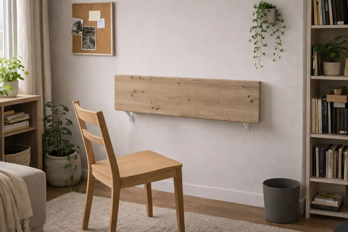 Bureau mural pliable fermé dans un intérieur moderne