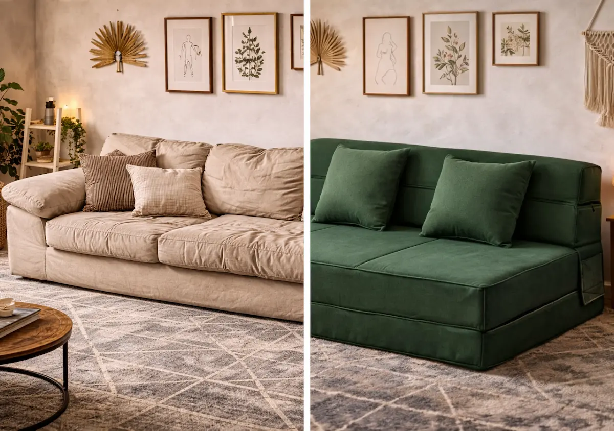 Avant après avec canapé convertible confortable