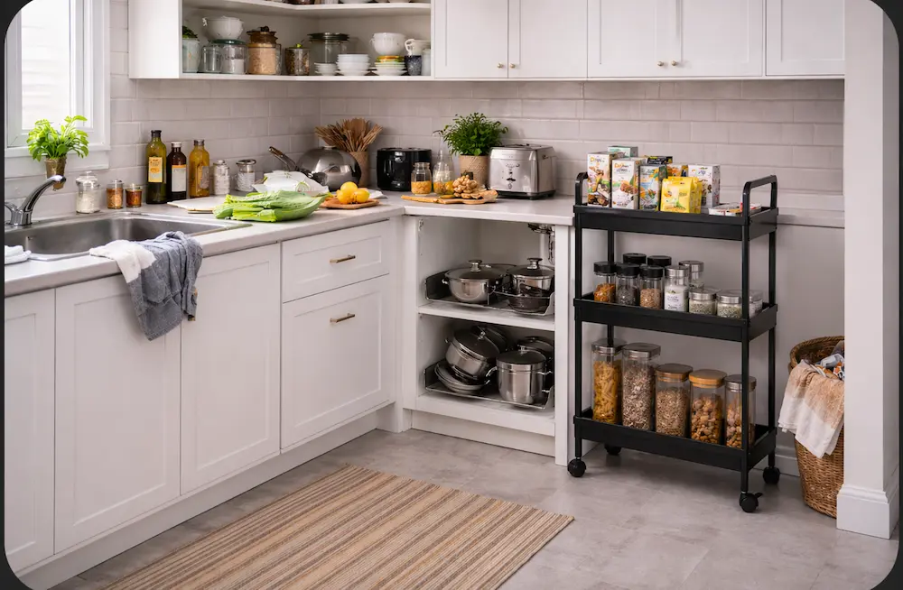 Desserte à roulettes utilisée au quotidien