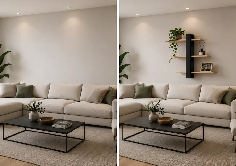 Avant après étagère murale design