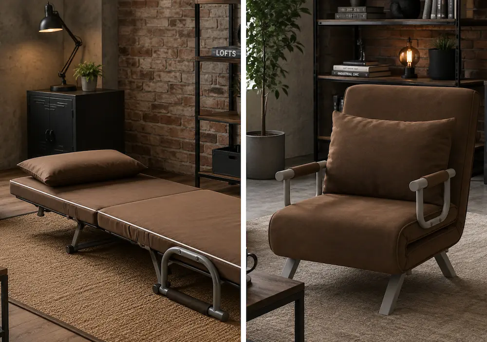 Avant après d'un fauteuil convertible transformé en lit