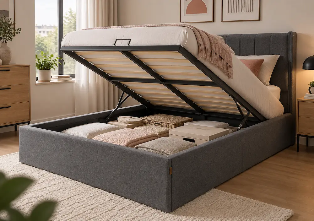 Lit coffre compact dans une petite chambre moderne