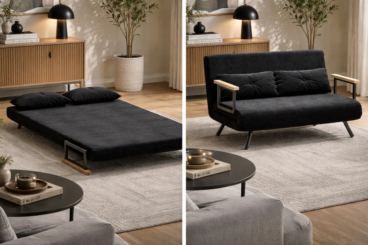 Avant après avec canapé et lit escamotable combiné