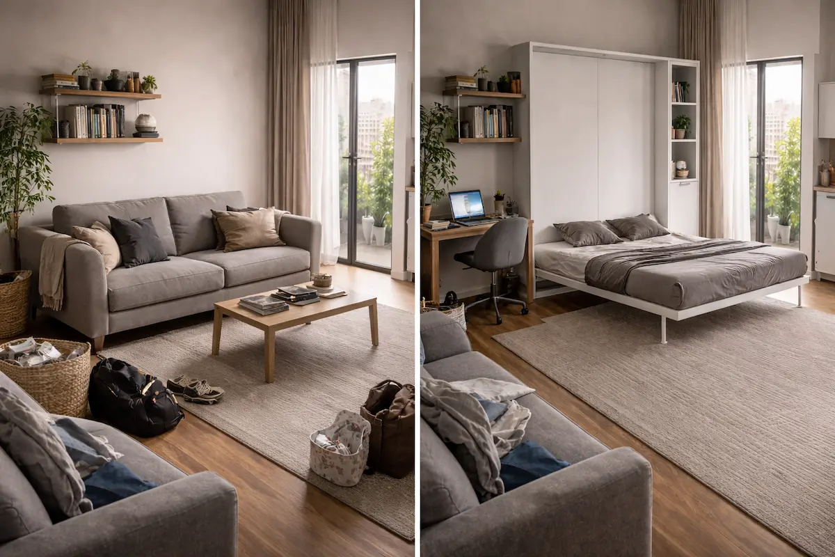 Petit appartement bien organisé avec lit escamotable et coin salon