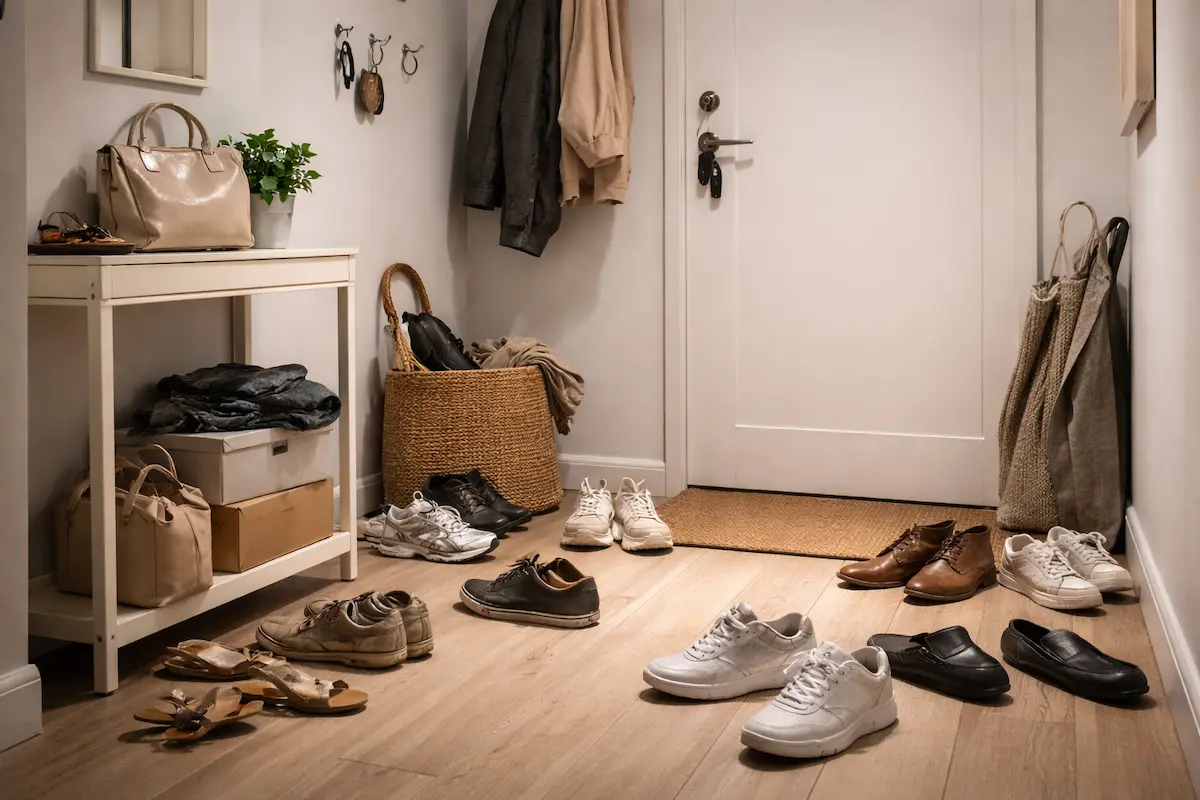 Personne mettant ses chaussures debout inconfortable