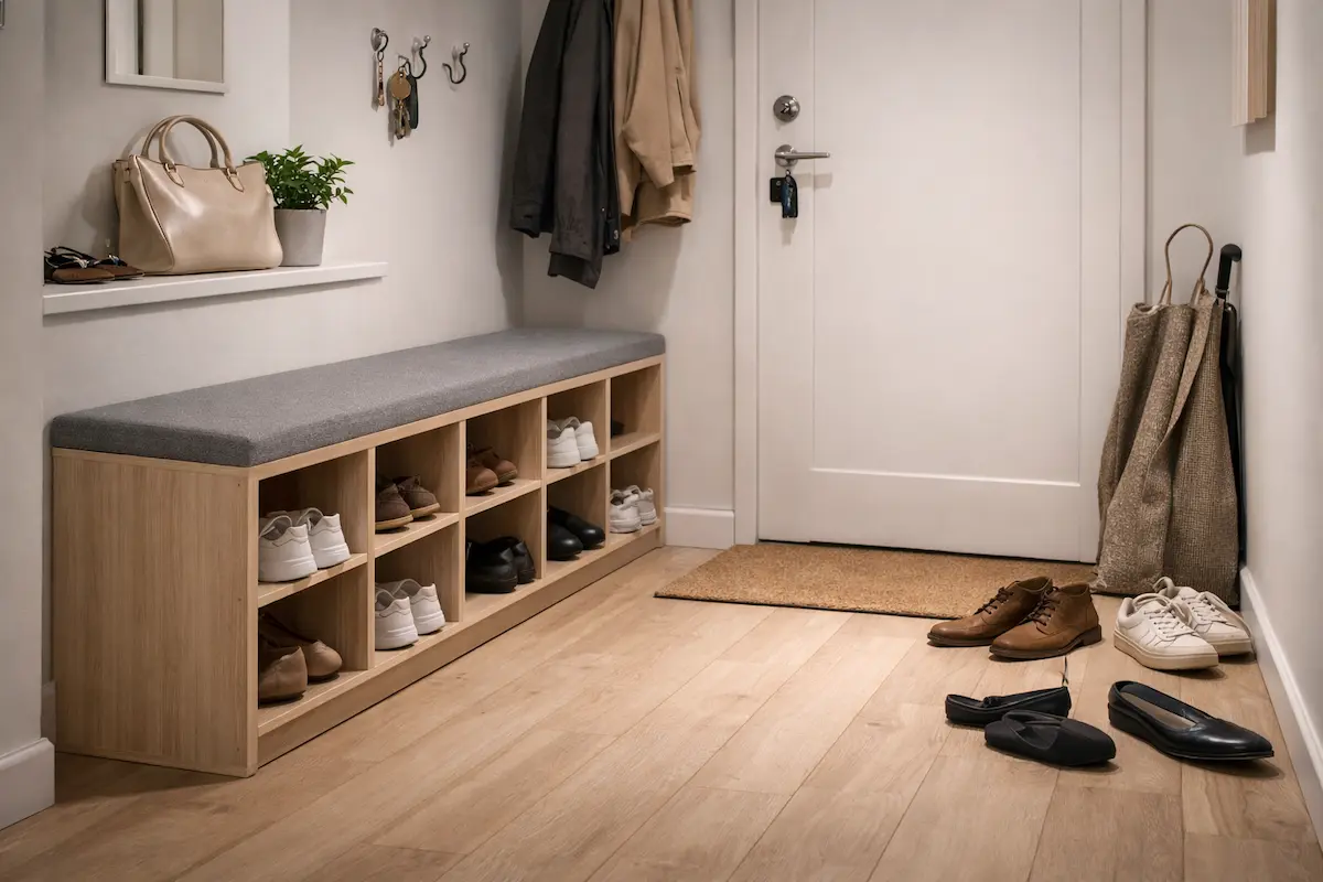 Meuble chaussures avec banc dans une entrée