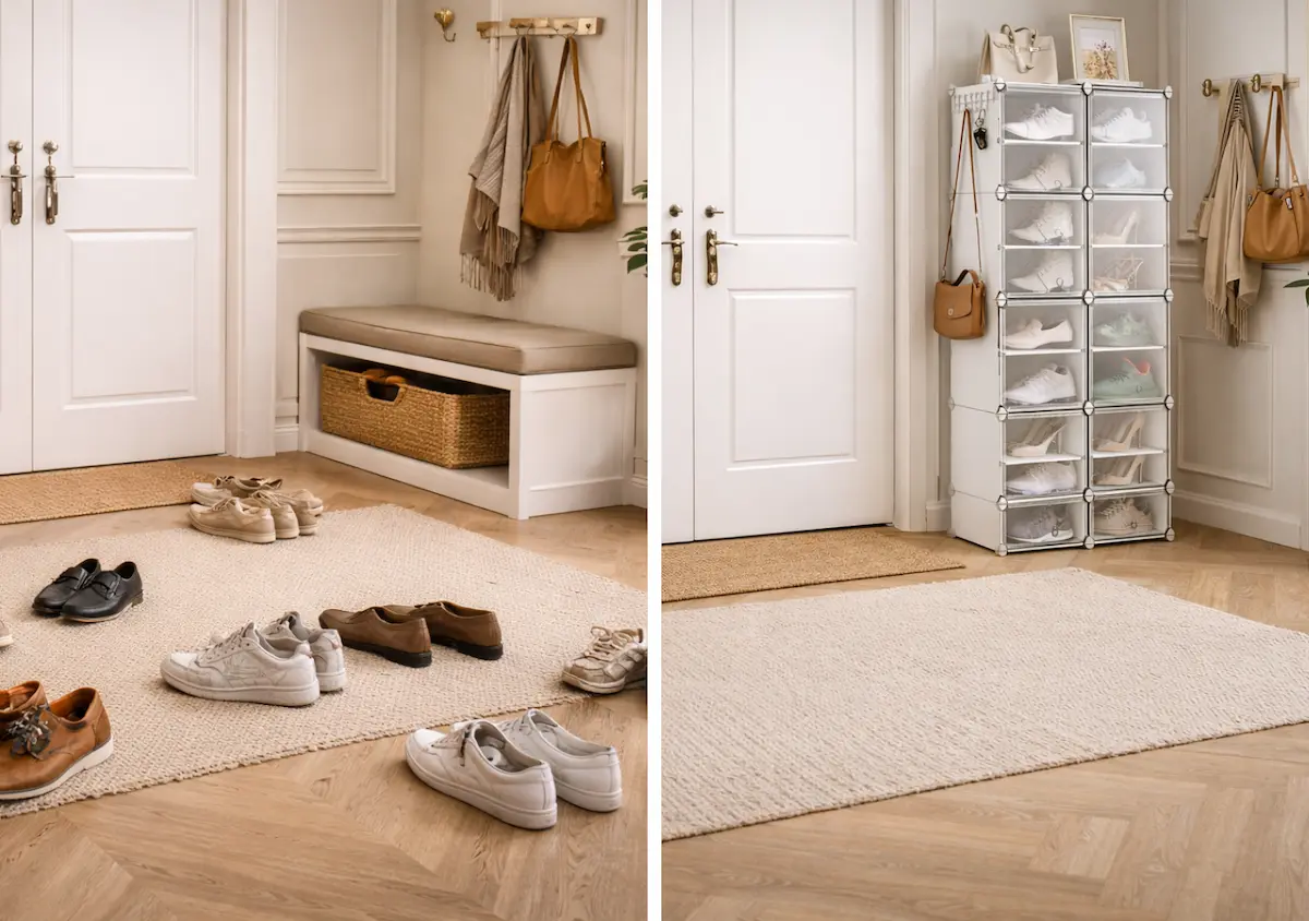 Avant après meuble chaussures vertical