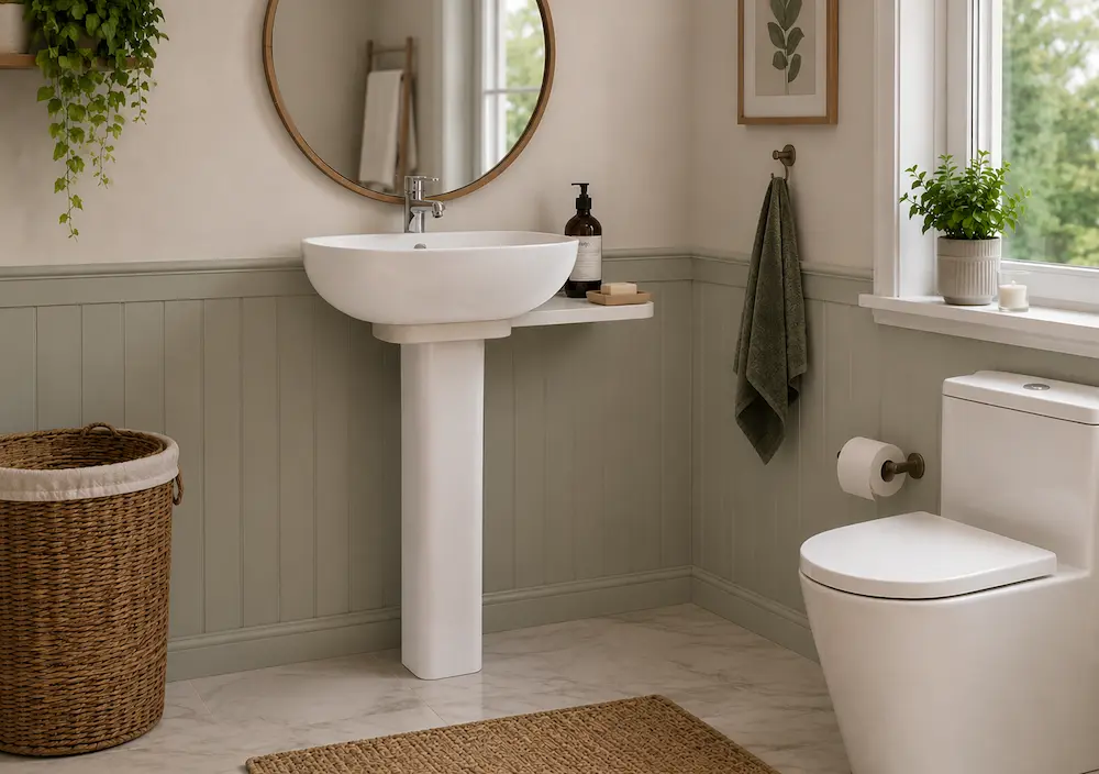 Petite salle de bain encombrée
