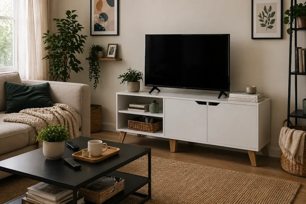 Meuble TV compact utilisé au quotidien