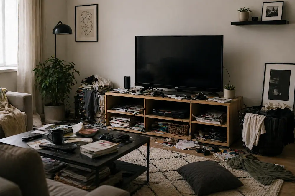 Salon peu harmonieux sans meuble adapté