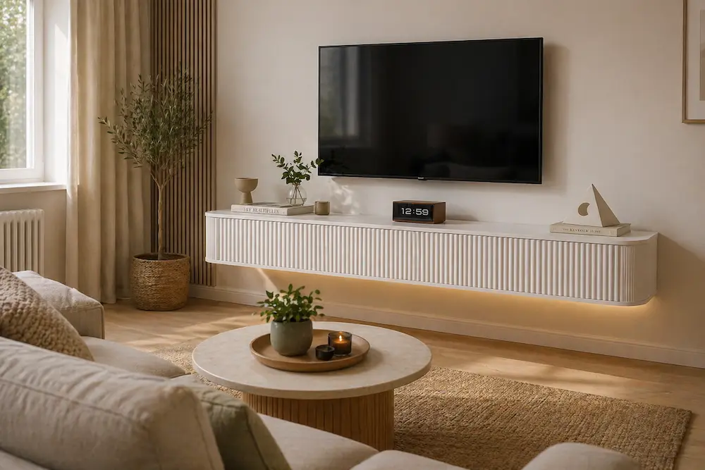 Meuble TV suspendu intégré dans un salon