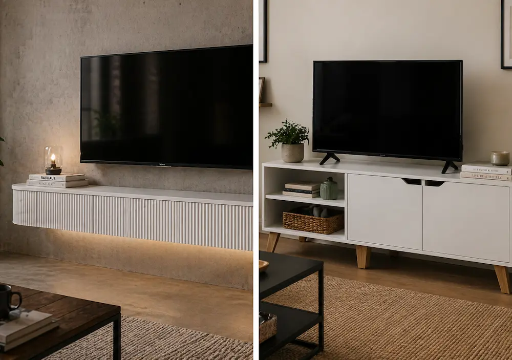 Meuble TV dans un petit salon optimisé
