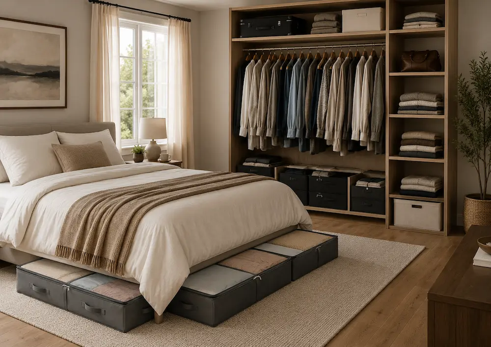 Utilisation rangement sous lit tissu design