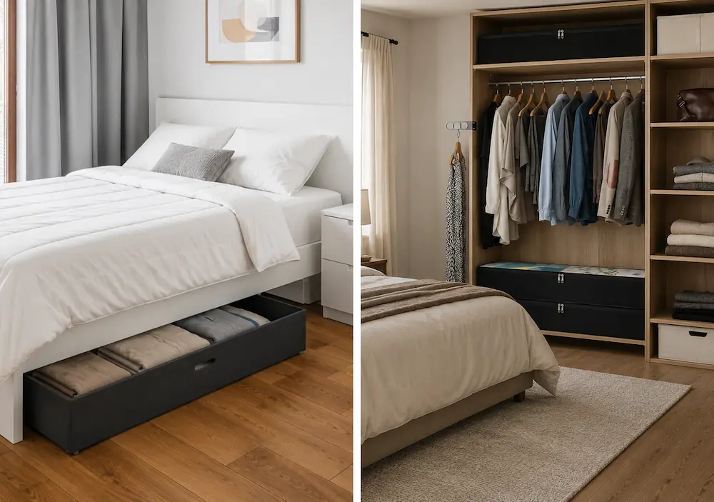 Rangements sous lit dans une chambre moderne