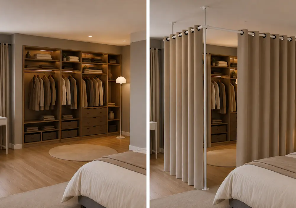 Avant après avec un séparateur de pièce extensible
