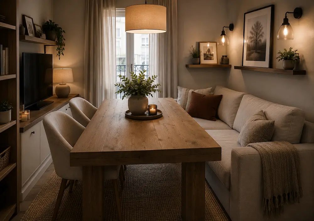 Grande table encombrante dans un petit salon