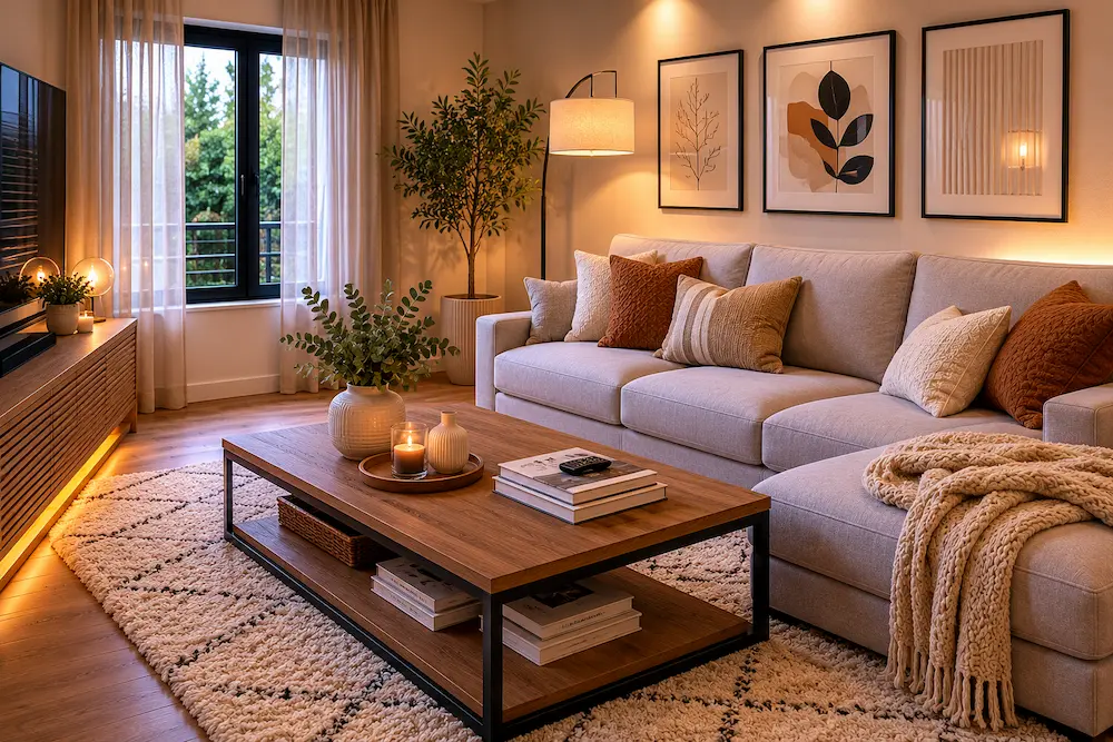 Grande table encombrante dans un petit salon