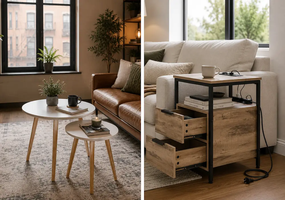 Tables d’appoint dans un petit salon optimisé