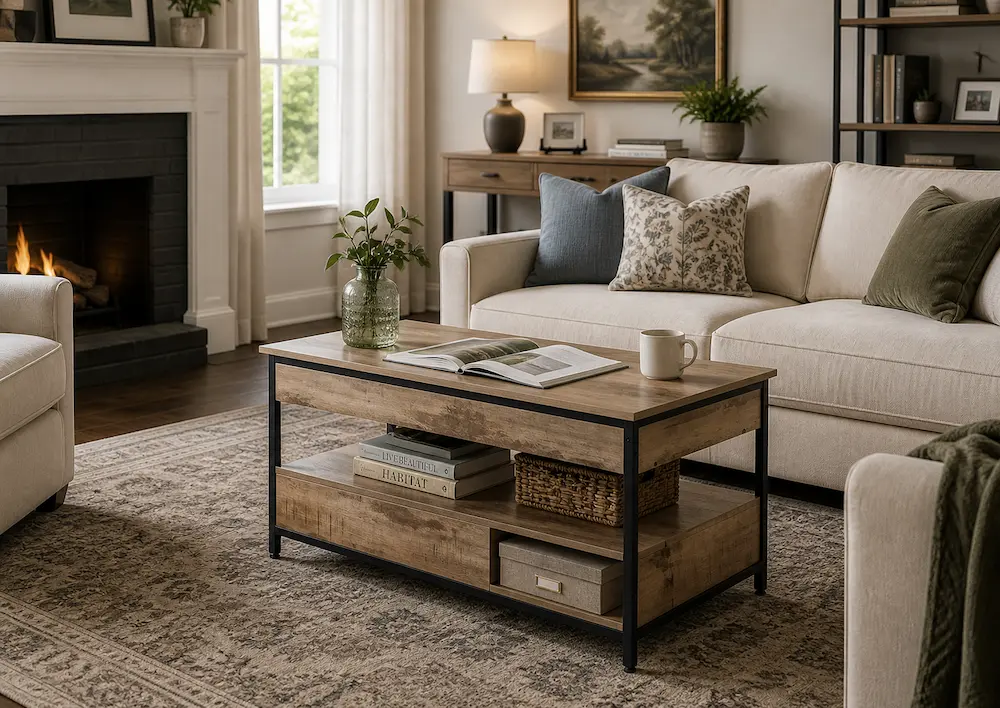 Organisation table relevable avec rangement
