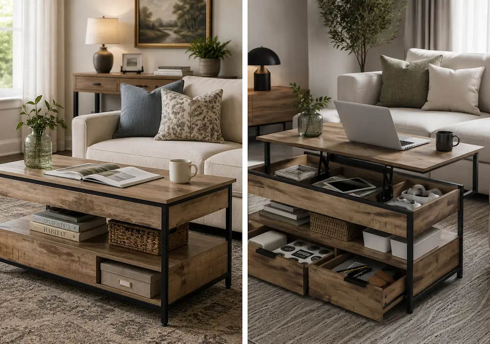 Table relevable dans un salon moderne