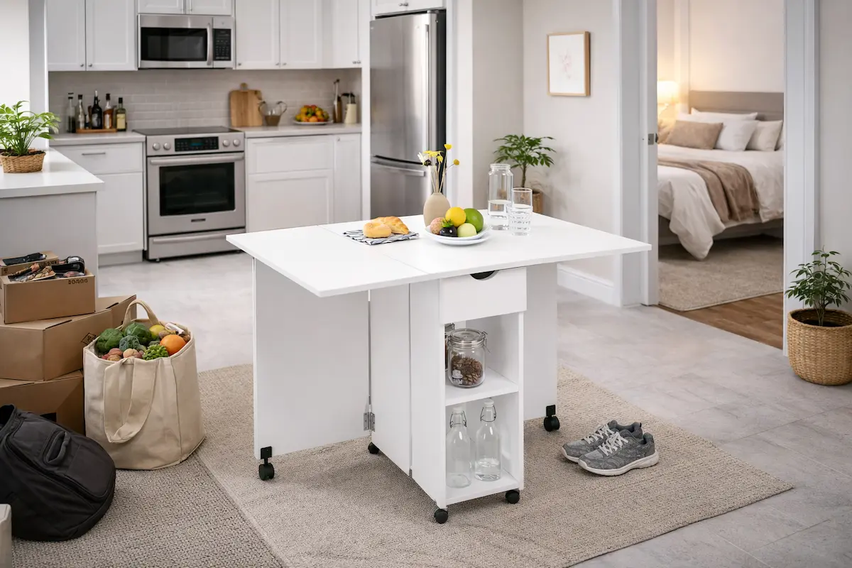 Table rabattable utilisée dans un petit espace