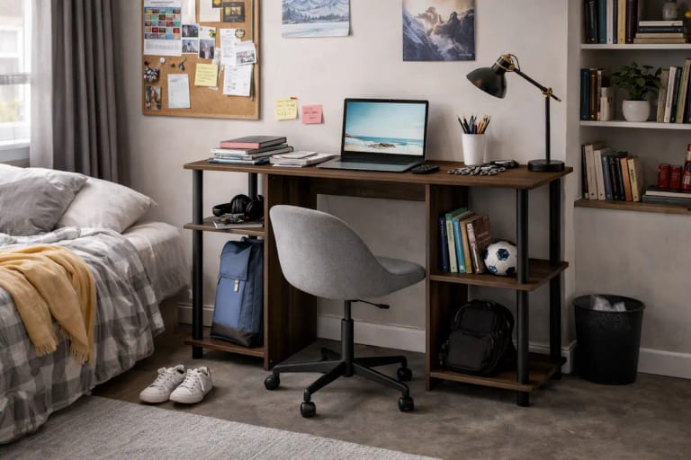 Bureau pliable intégré dans un petit appartement