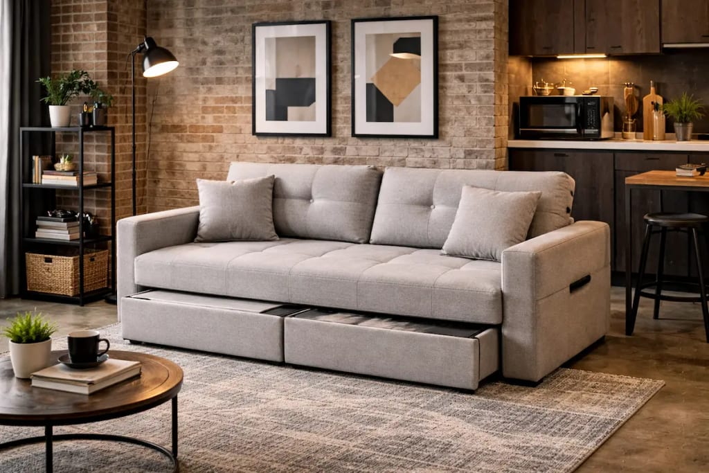 Canapé convertible dans un petit salon optimisé