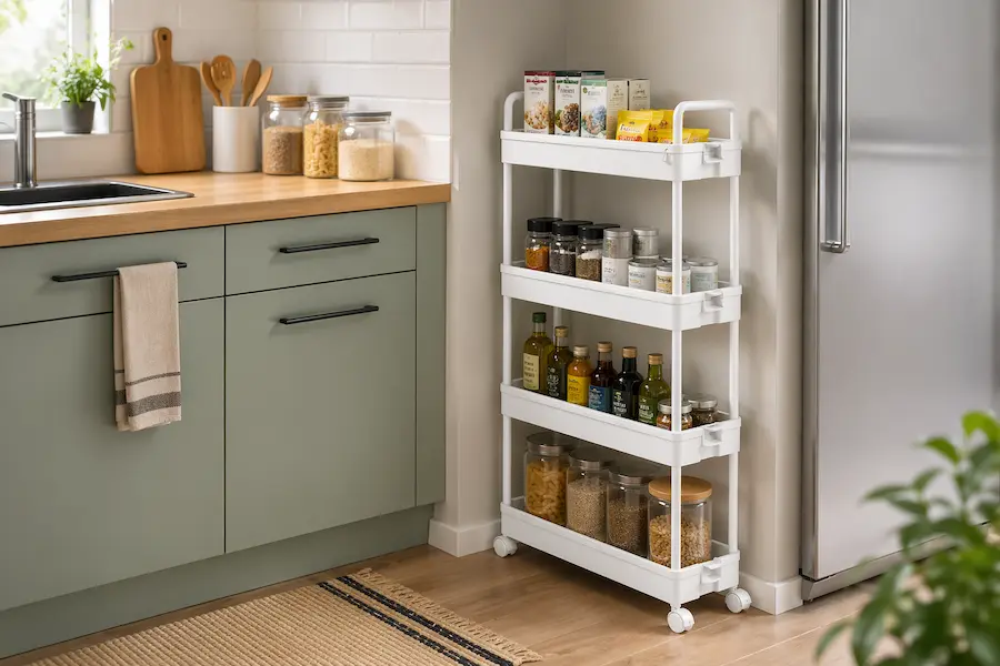 Desserte de cuisine étroite dans une petite cuisine moderne