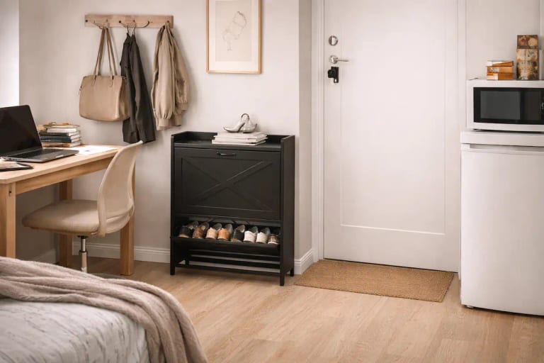 Meuble à chaussures slim dans une entrée étroite