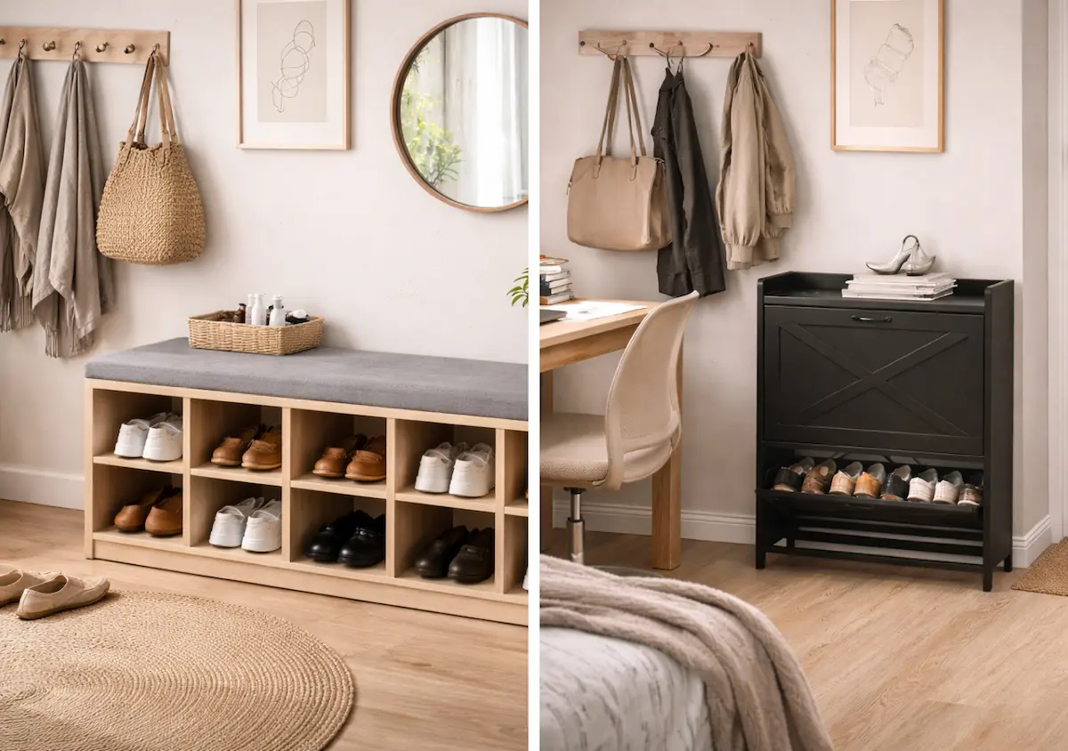 Meuble à chaussures dans une petite entrée optimisée