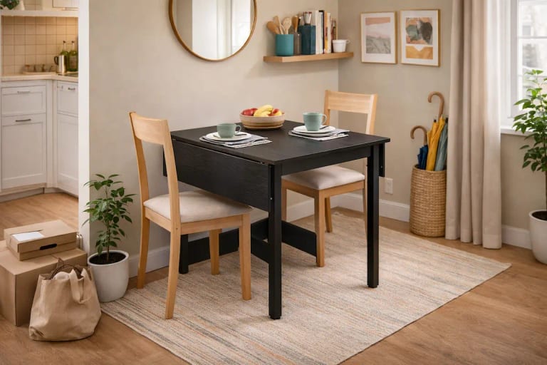 Table extensible dans un petit espace moderne