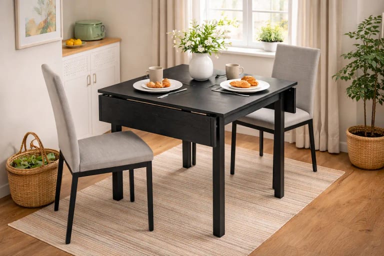 Table extensible compacte dans un petit espace moderne