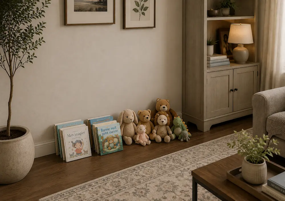 Salon encombré par des objets du quotidien