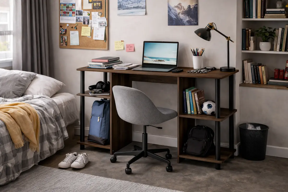 Bureau pliable intégré dans un petit appartement