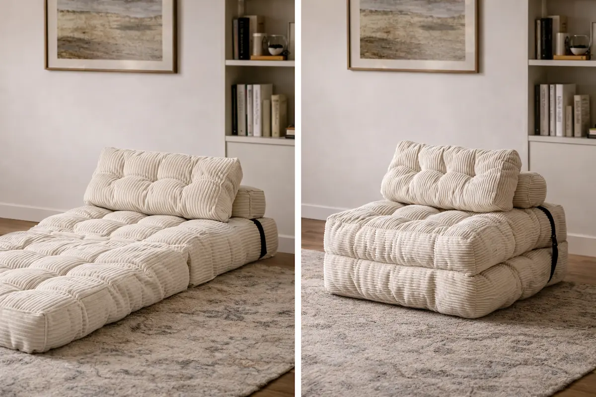 Avant après avec canapé compact dans un studio