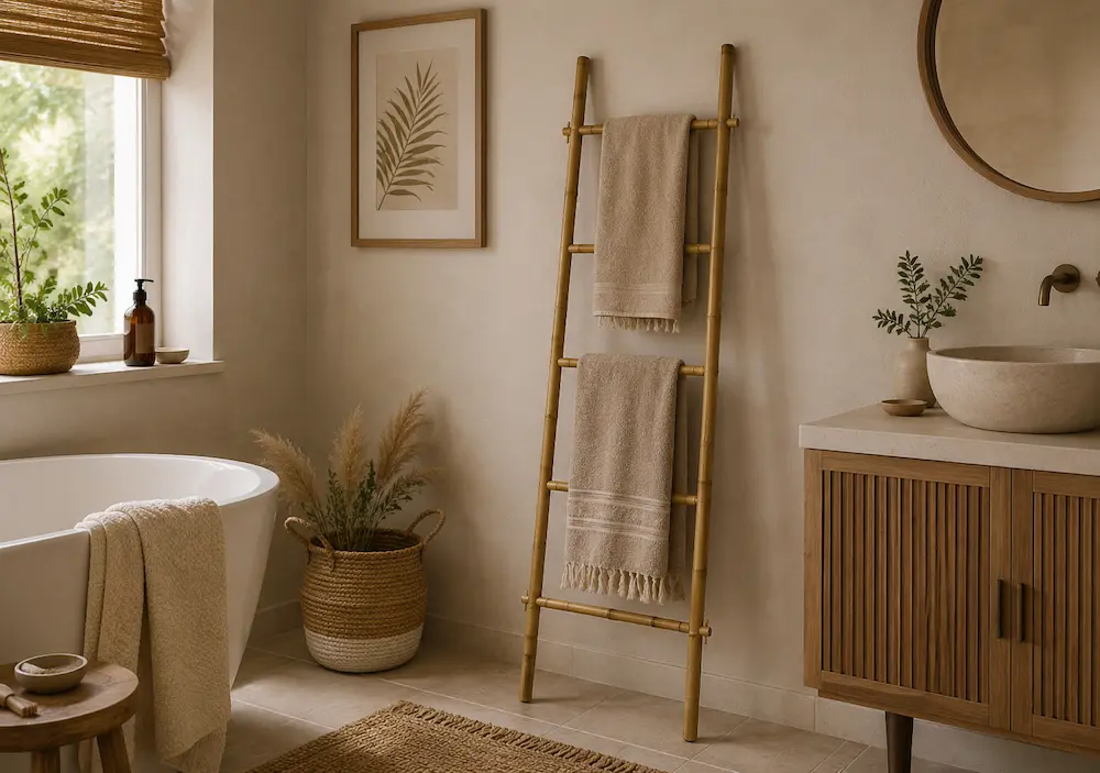 Échelle porte-serviettes dans une salle de bain moderne