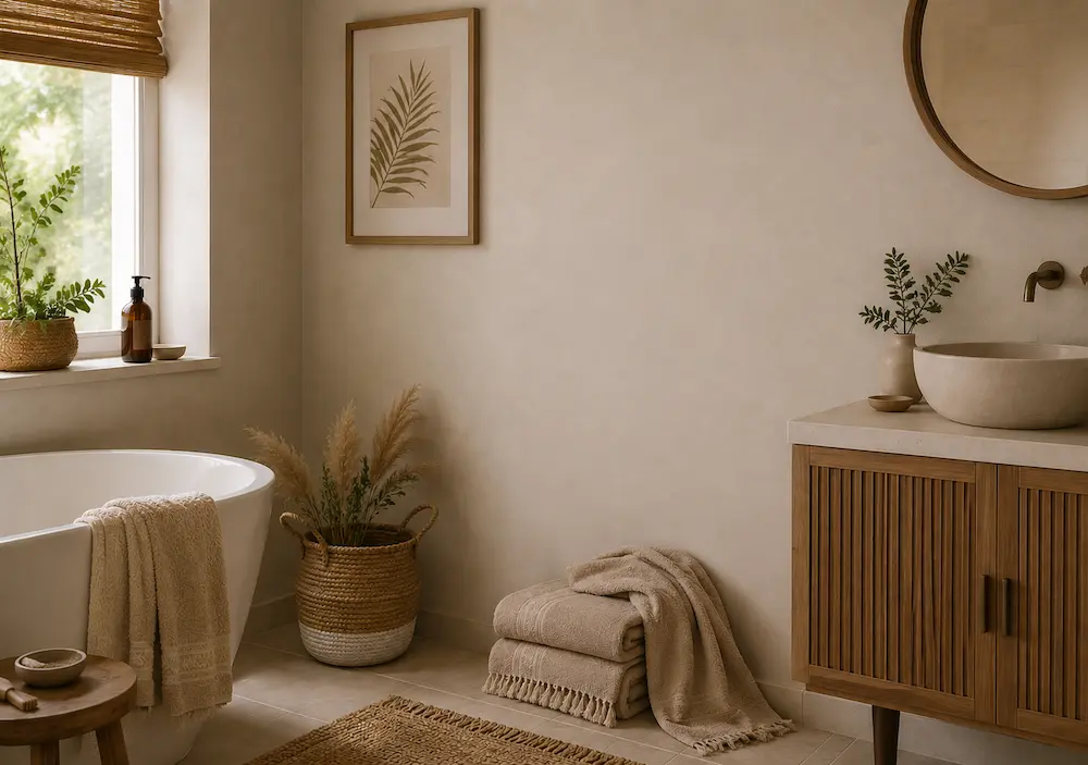 Serviettes encombrant une petite salle de bain
