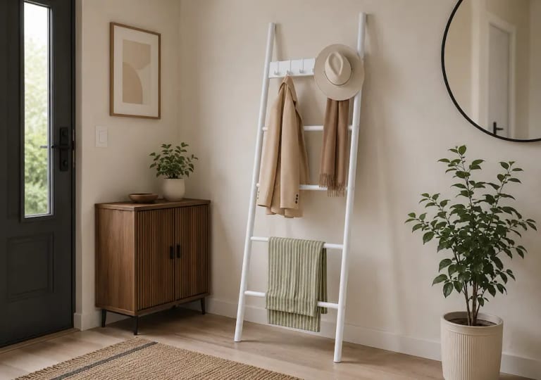 Échelle porte-vêtements dans une chambre moderne