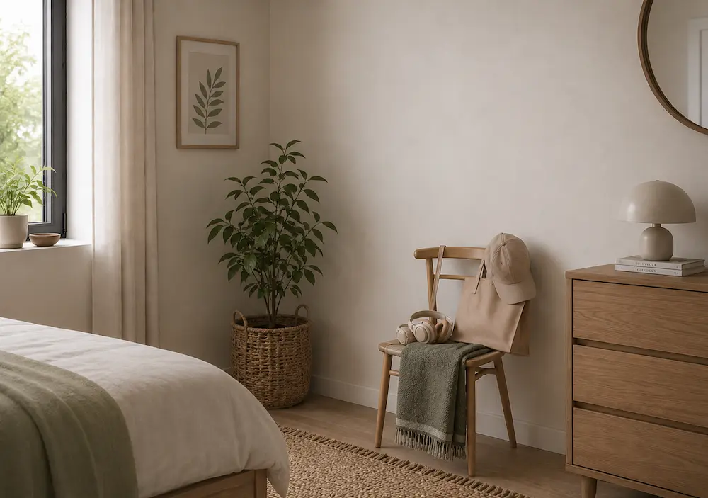 Vêtements empilés sur une chaise dans une chambre