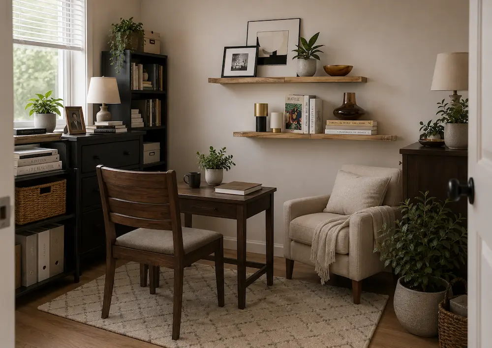 Étagère murale dans un petit salon optimisé