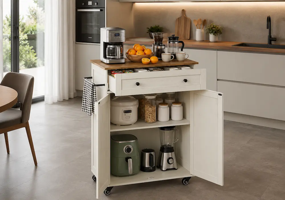 Organisation d'un îlot de cuisine sur roulettes