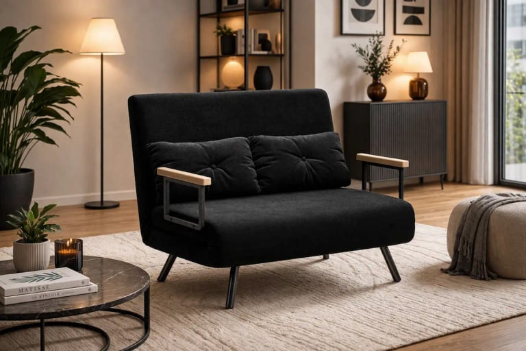 Lit escamotable avec canapé intégré dans un studio moderne