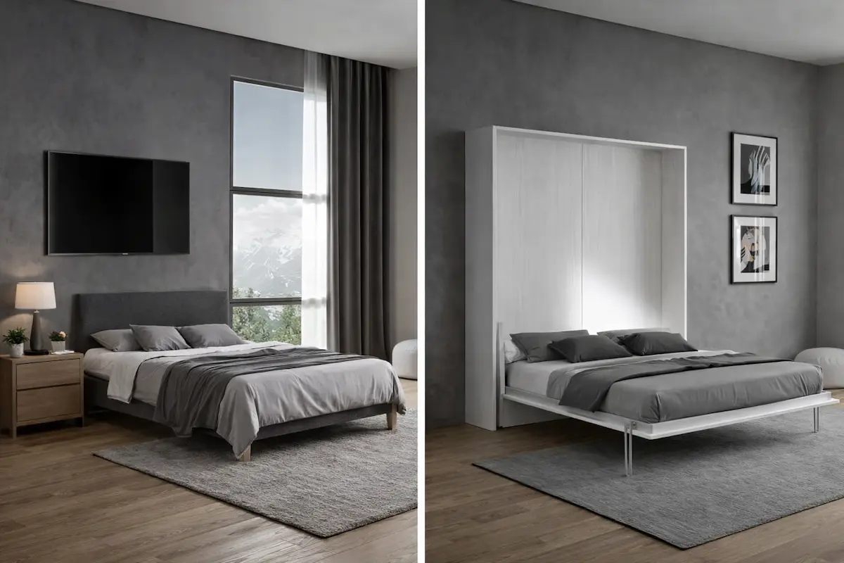 Avant après avec lit classique puis lit escamotable vertical