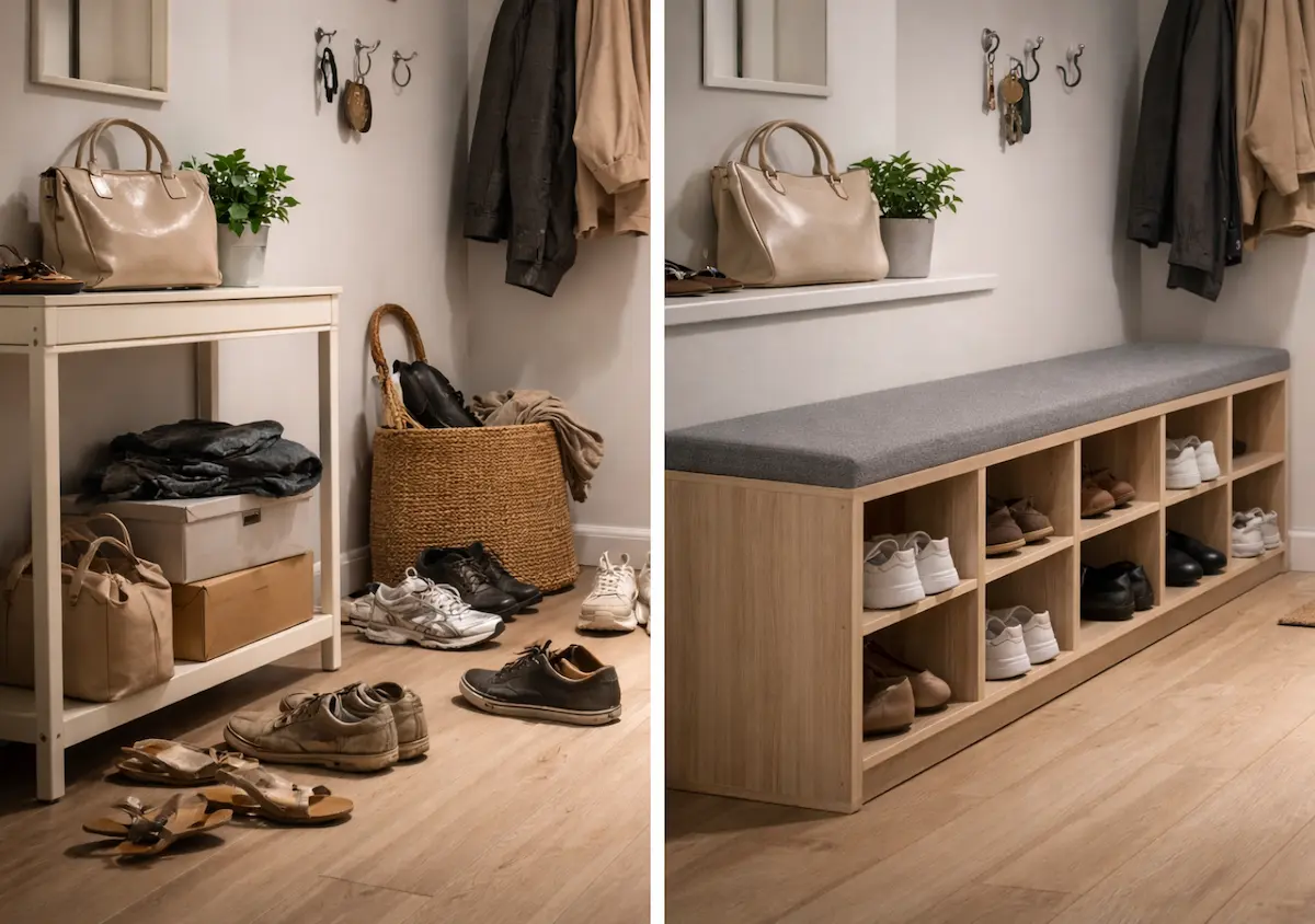 Avant après rangement chaussures petit espace