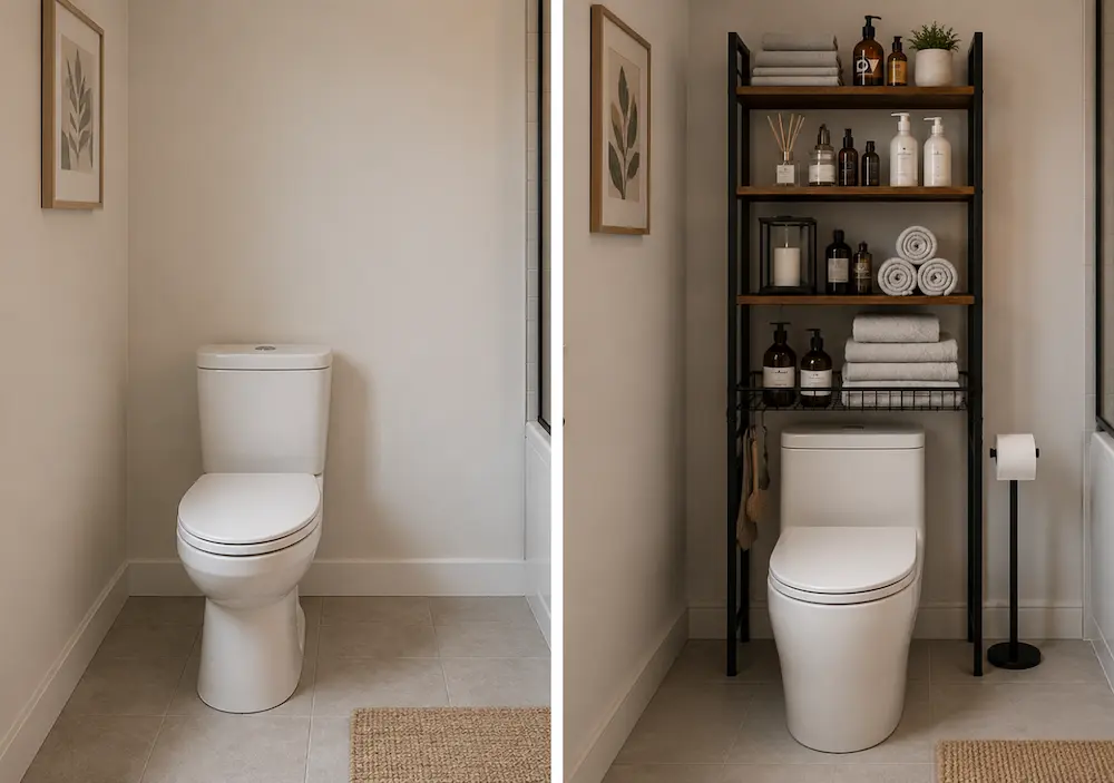 Avant après meuble au-dessus des WC